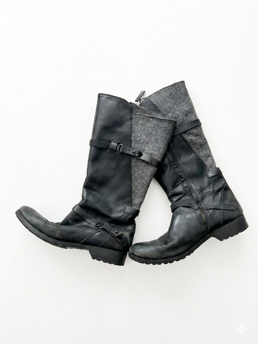 Teva Black & Gray Tall Leather-Trim Boots